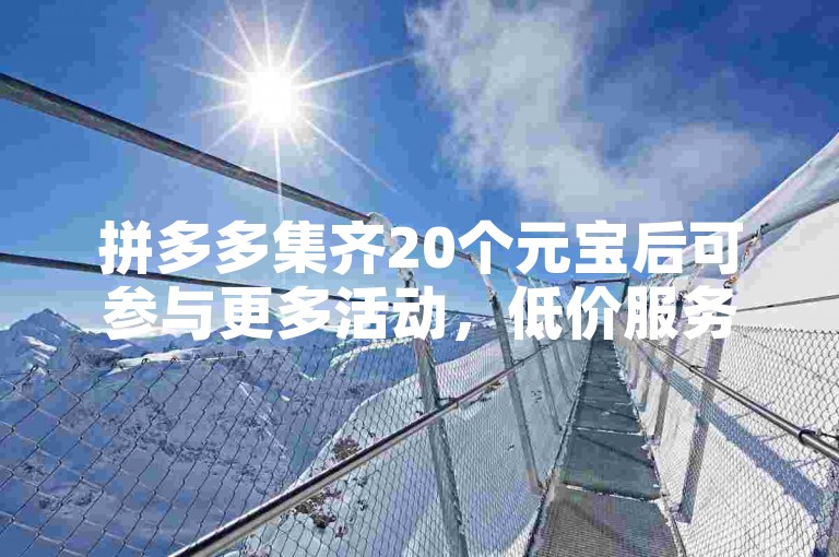 拼多多集齐20个元宝后可参与更多活动，低价服务指性价比高的商品或服务。