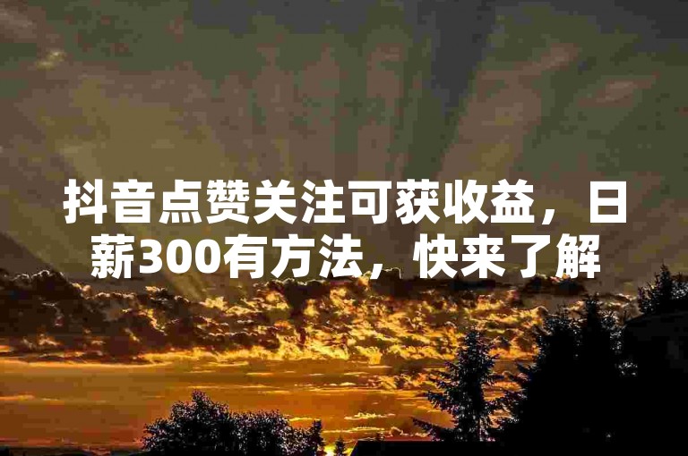 抖音点赞关注可获收益，日薪300有方法，快来了解新玩法。