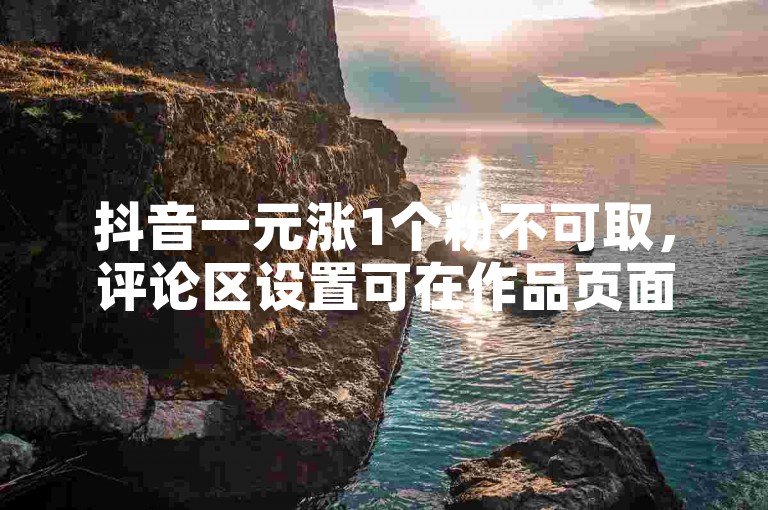 抖音一元涨1个粉不可取，评论区设置可在作品页面操作。