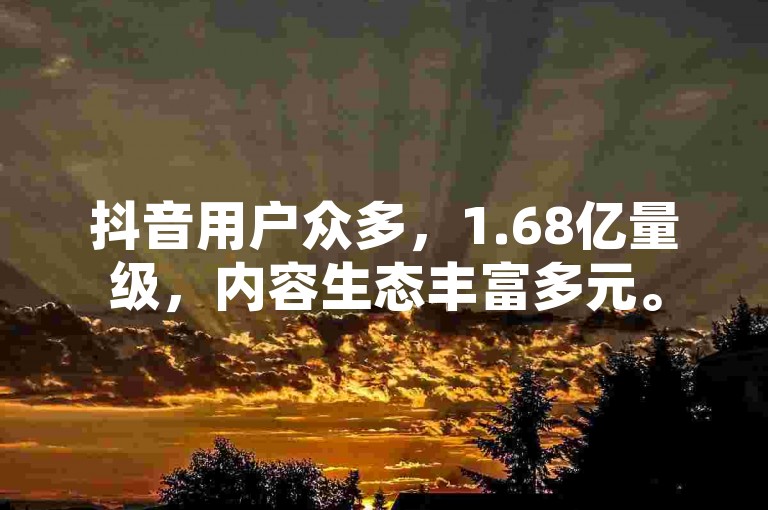 抖音用户众多，1.68亿量级，内容生态丰富多元。